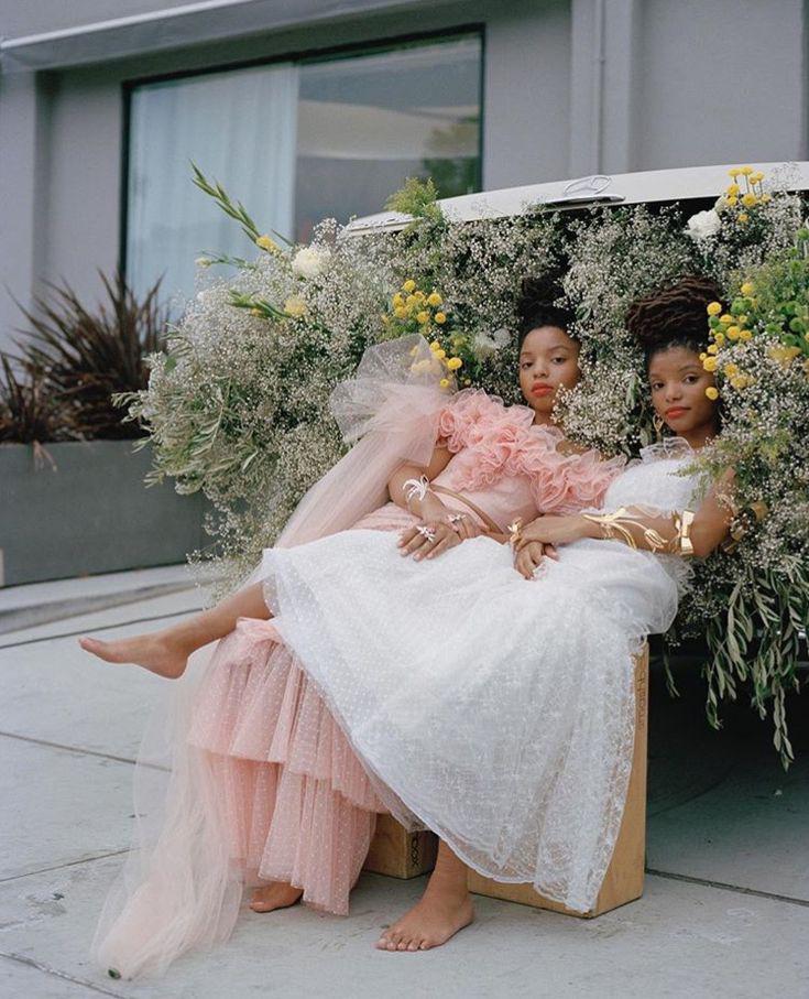 Chloe X Halle. Chloe and Halle: Flower Bouquet,  Bridal crown  