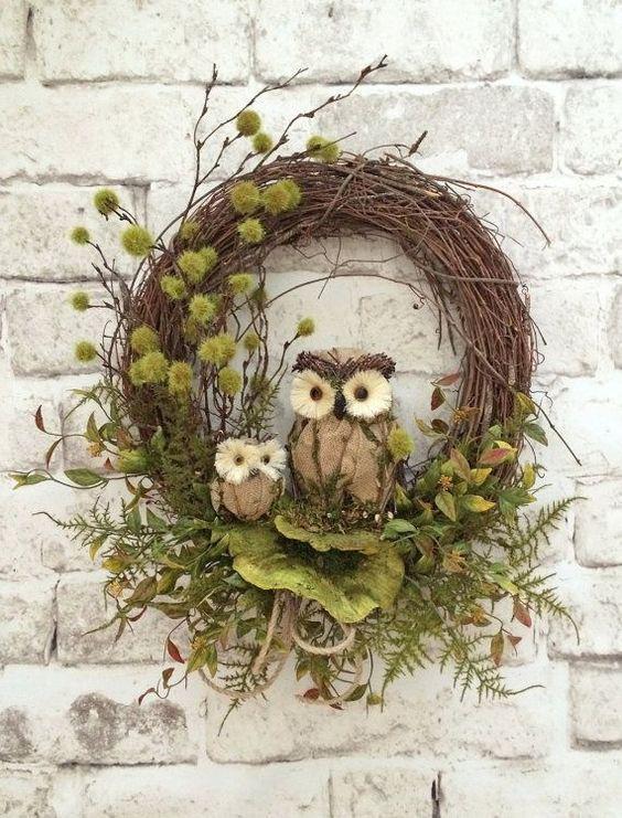 Owl wreath, Hessian fabric: Hessian fabric,  Door Wreaths,  Fall Wreaths  