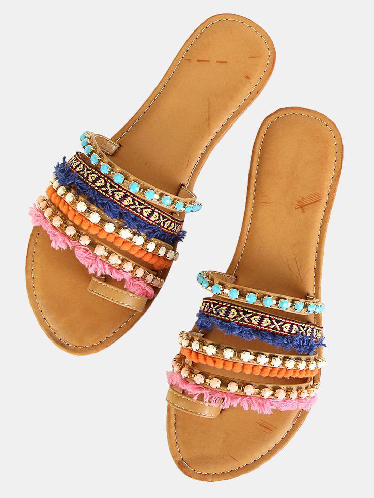 Tribal Slide Sandals NATURAL | MakeMeChic.COM: 