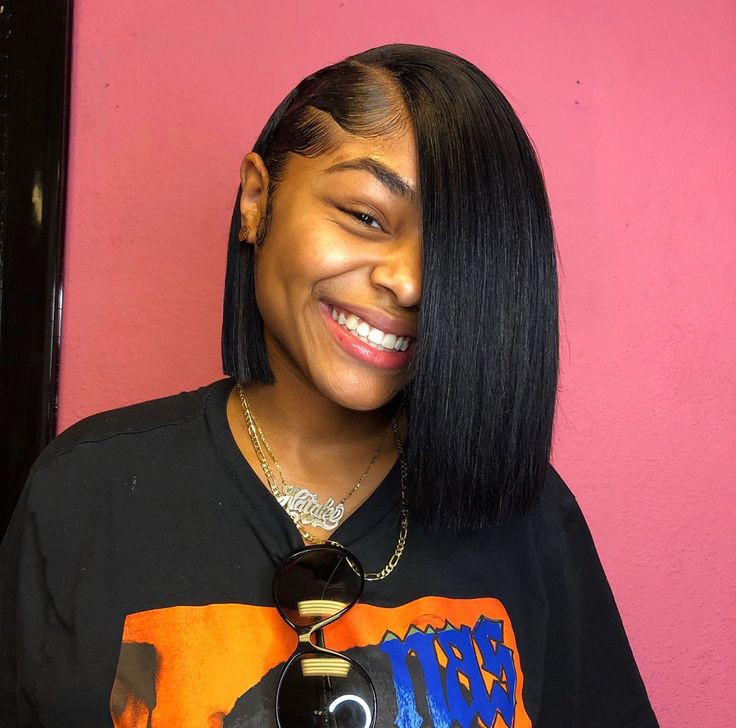 Deep side part blunt cut bob: Lace wig,  Pre Plucked  