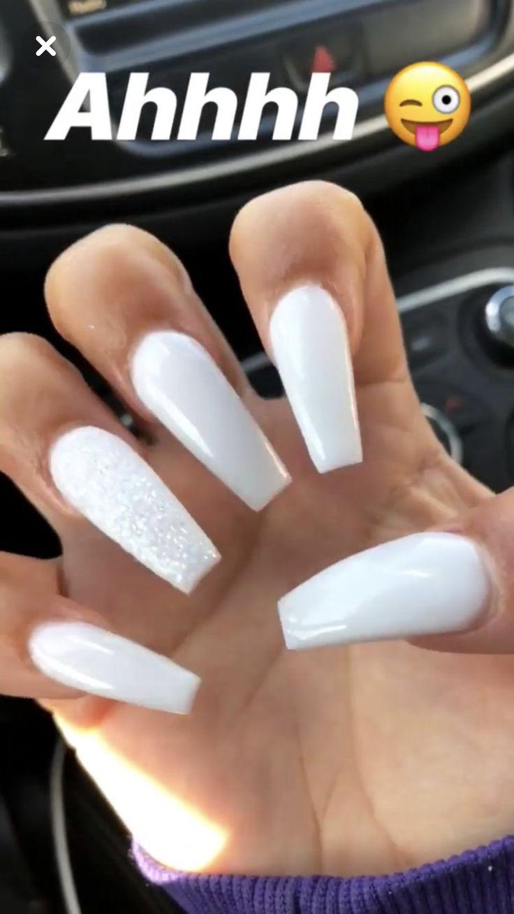 Long white coffin nails: Nail Polish,  Gel nails,  Pretty Nails  