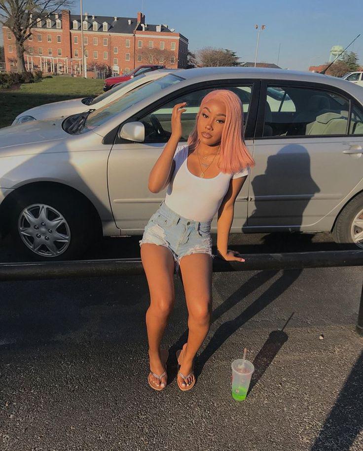 Baddie Outfits Photo shoot in light blue denim shorts: Hot Girls,  Black girls,  Baddie Outfits  