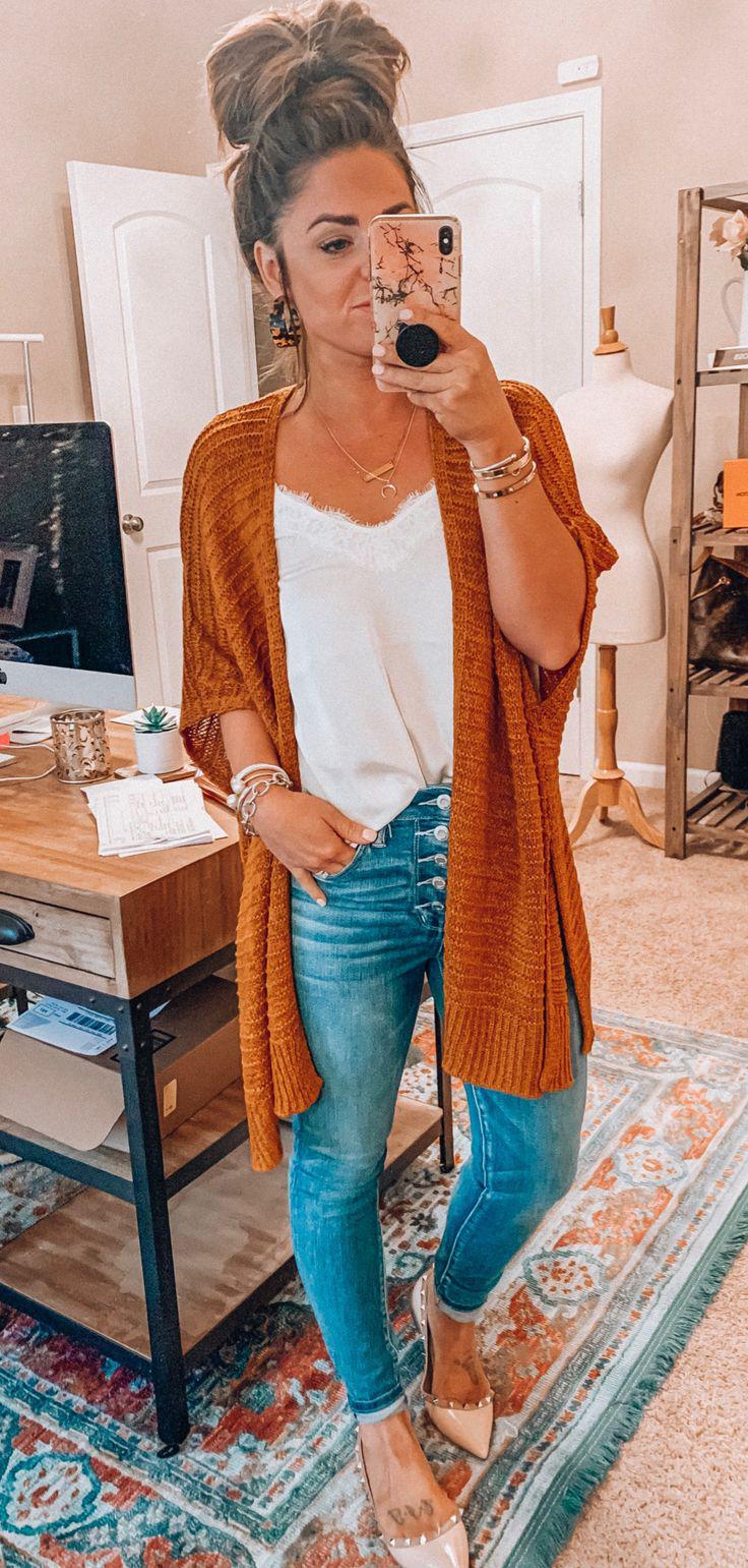 orange cardigan #summer #outfits style