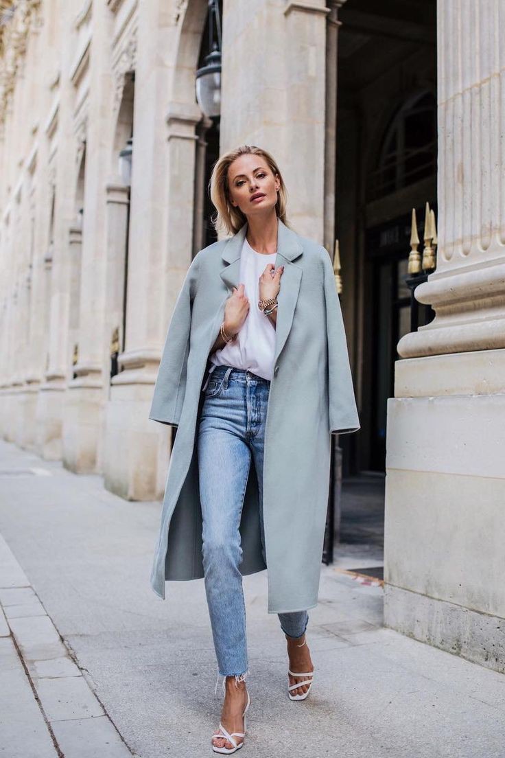 Slim-fit pants,  Jean jacket: Slim-Fit Pants,  Trench coat,  Street Outfit Ideas,  Lounge jacket,  Light Blue Pants Outfits  