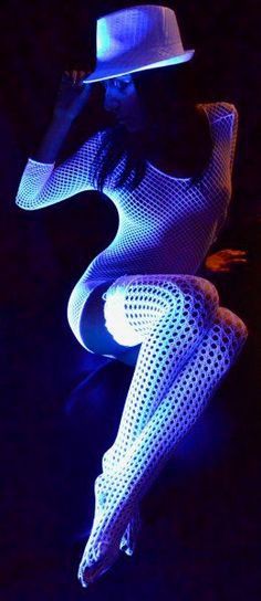 White Glow In The Dark Fishnet Tights: Glowing Fishnet Outfit,  Glow In Dark  