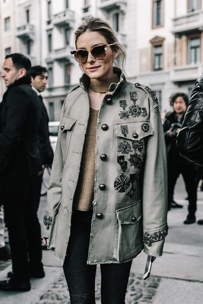 Olivia palermo street style: Fashion photography,  fashion blogger,  Fashion week,  Olivia Palermo,  Street Style,  Military Jacket Outfits  