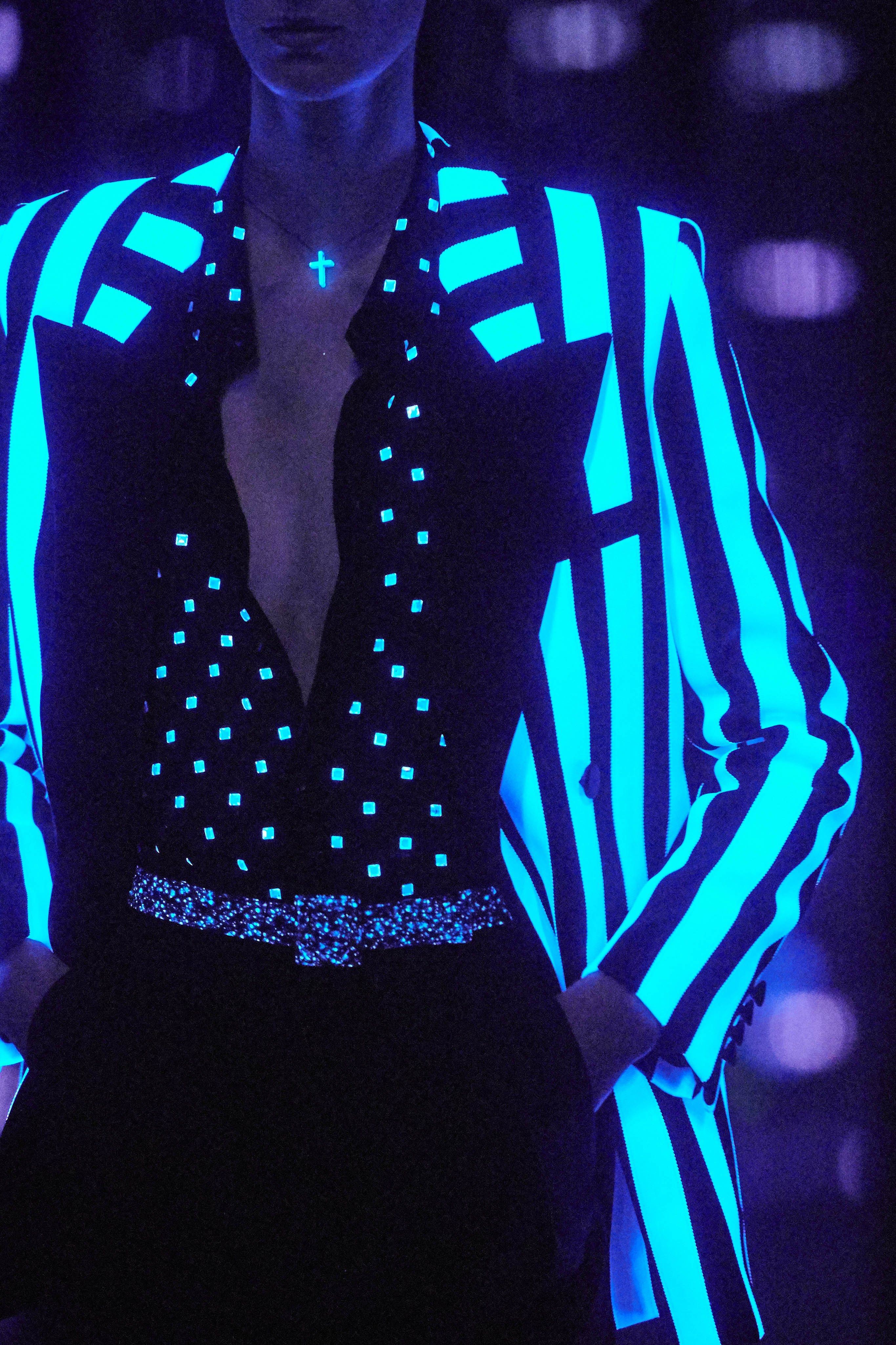 Cool cobalt blue glowing outfit: Glowing Fishnet Outfit,  Glow In Dark,  Neon Dress,  Glow In Night  