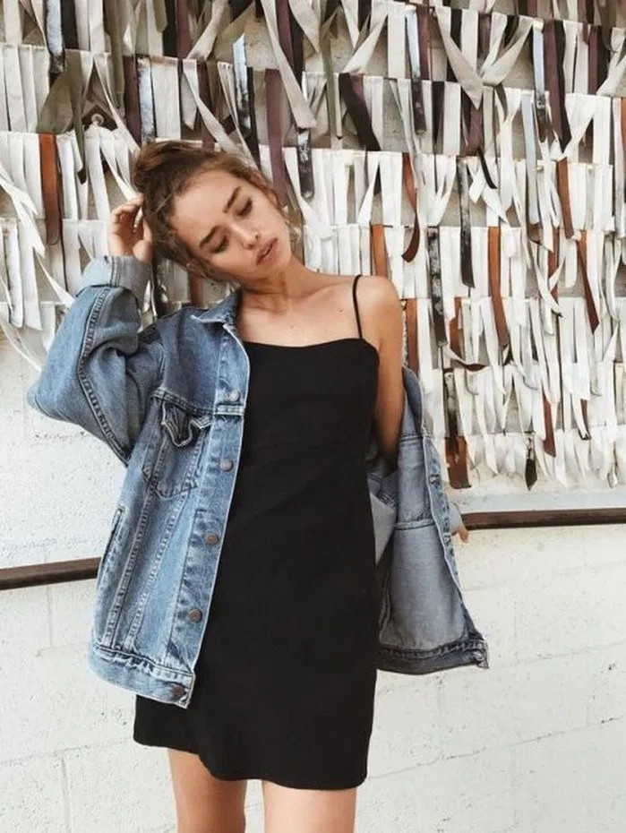 Oversized denim jacket with dress: Jean jacket,  Brandy Melville,  Denim jacket,  Polar fleece,  Casual Outfits  