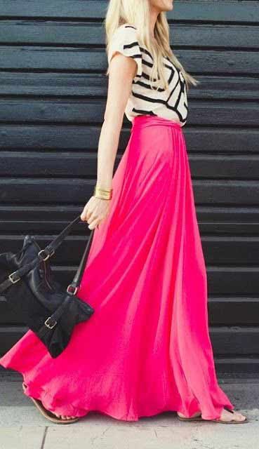 Long chiffon skirt outfit, Maxi dress: Long Skirt,  Skirt Outfits,  Bow tie,  Maxi dress,  Casual Outfits,  Twirl Skirt  