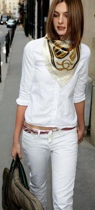 Hermes silk scarf wear, HermÃ¨s: Street Style,  Casual Outfits,  Bandana Outfit Girls  