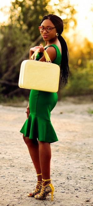 Yellow shoes and purse outfit: High-Heeled Shoe,  Pencil skirt,  Yellow Shoes  