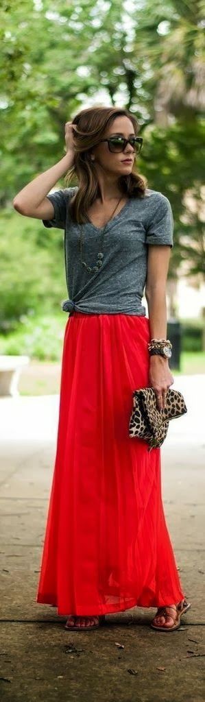 Casual maxi skirt looks, Casual wear: Saia Longa,  Skirt Outfits,  Fashion week,  Casual Outfits  