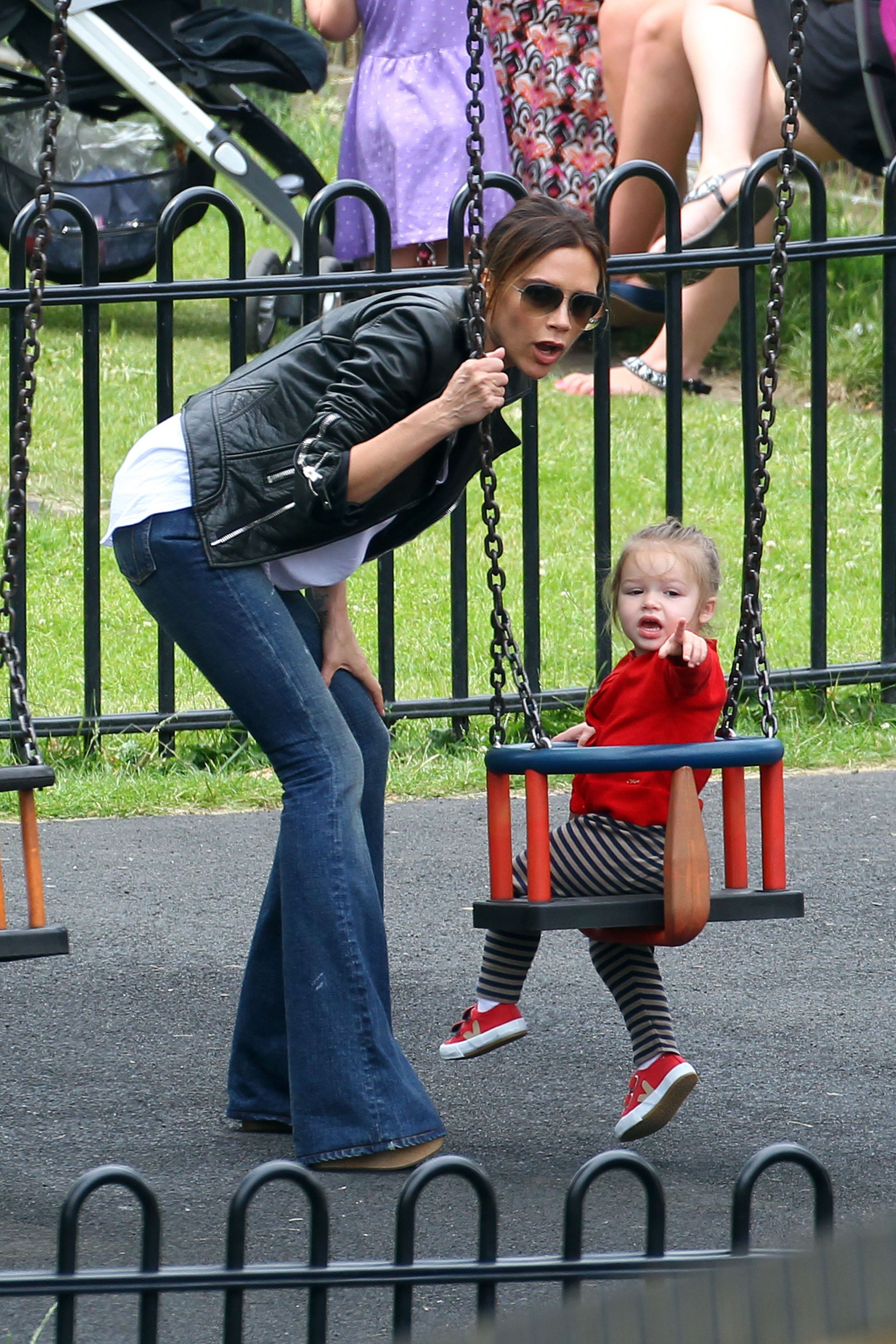 Victoria beckham with kids in school: Victoria Beckham,  David Beckham,  Bootcut Jeans  