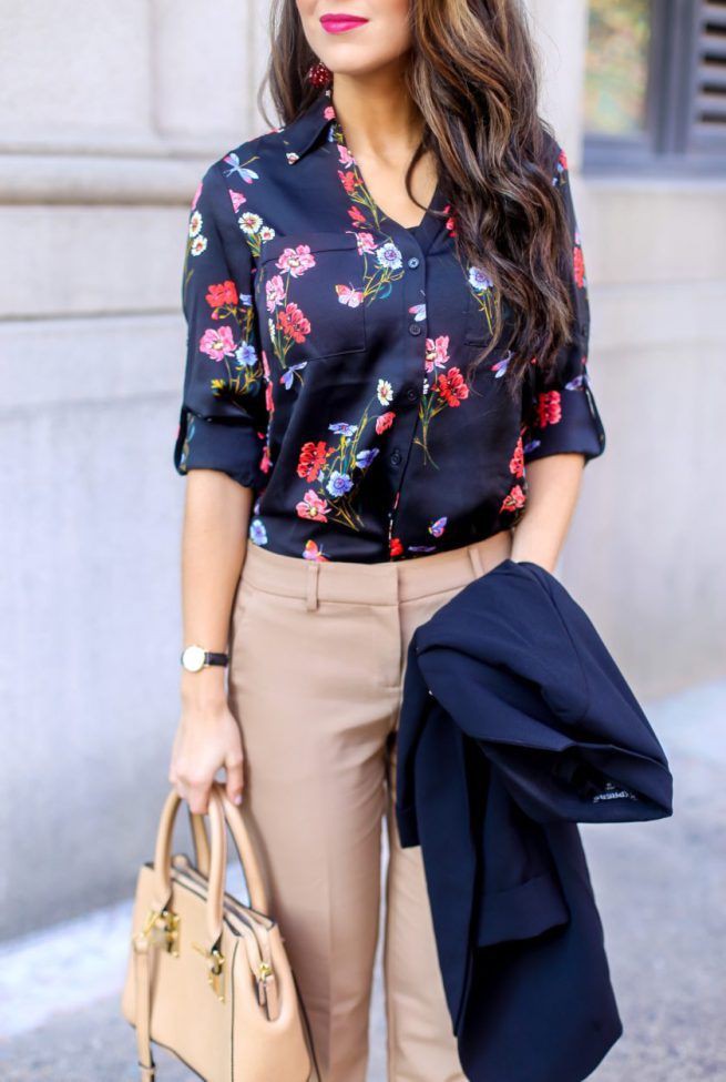 Outfit ideas for floral blouse outfit, Informal wear: shirts,  Business casual,  Informal wear,  Floral design,  Formal wear,  Casual Outfits,  Floral Dresses  