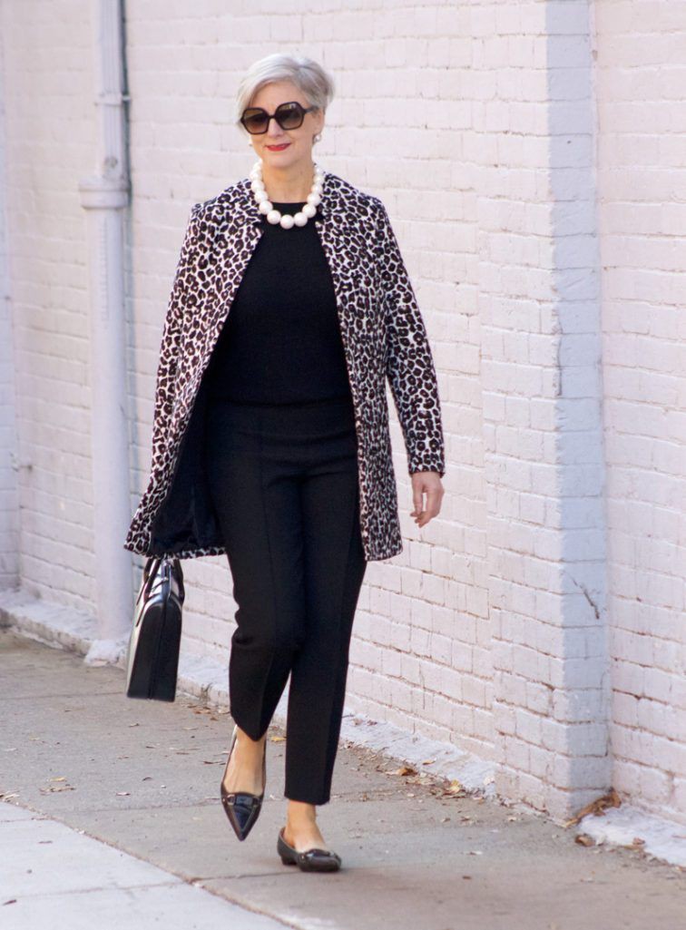 Outfits With Leopard Print Jackets, Informal wear, J.Crew: black pants,  Informal wear,  Ann Taylor,  Pointe shoe,  Jacket Outfits  