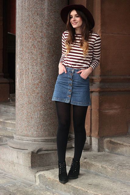 Denim skirt outfits with tights: Denim skirt,  winter outfits,  Skirt Outfits  