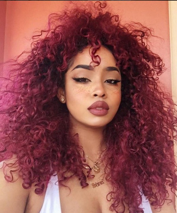 Burgundy hair curly hair, Black hair: Hair Color Ideas,  Black Women,  Red hair,  curly hairstyles,  pink hair,  Black hair  