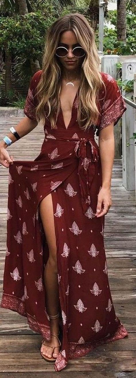 Street style maxi slit dress: Wrap dress,  Maxi dress,  kimono outfits,  Street Style,  Casual Outfits  