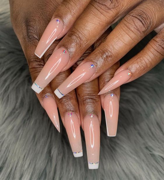 Champagne Acrylic Nails For Dark Skin: Nail Polish,  Glitter Nails,  Acrylic Nails  