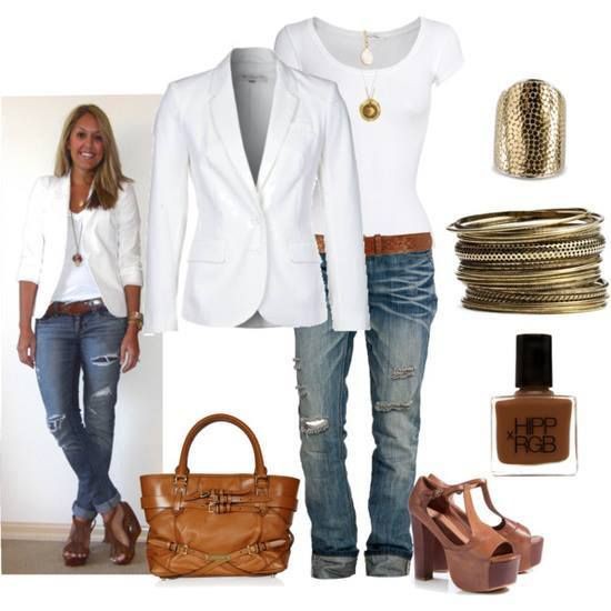 Lovely design for combinacion de outfits, Casual wear: Ripped Jeans,  Lapel pin,  Plus size outfit,  Blazer Outfit,  Casual Outfits  