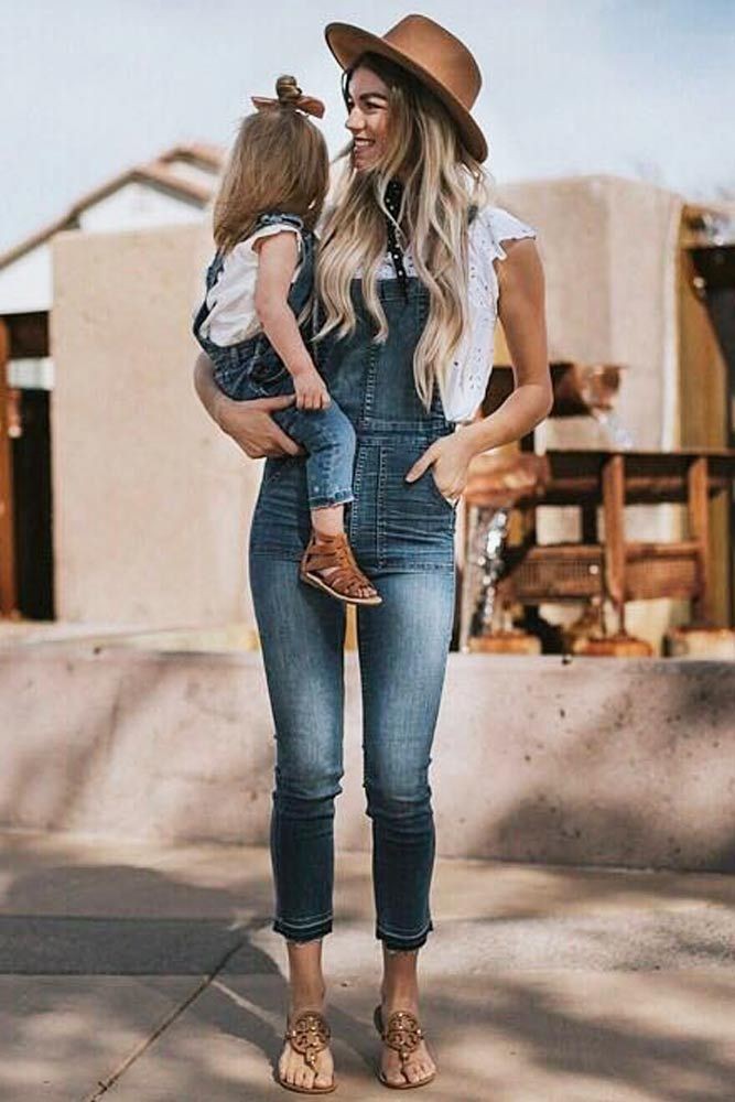 They've got this matching thing down, from their denim to their hats!: Trendy Plaid Blazer,  Mom And Daughter Matching Clothes,  Mommy And Daughter Dresses,  Trendy Mom And Daughter Outfit,  Mom And Kids Matching Outfit  