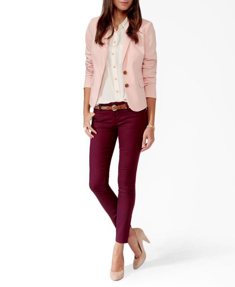 Lovely Wine Colored Pants Smart Outfits For Ladies: Casual Outfits,  Cute Burgundy Pants Outfit  