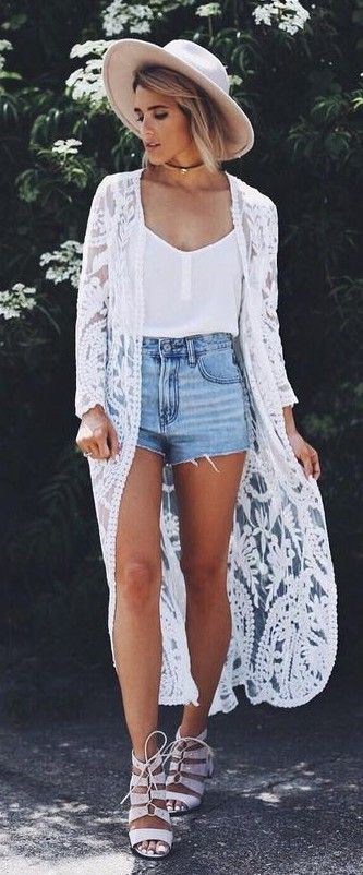 short Outfits With White Kimono: kimono outfits,  Kimono Long  