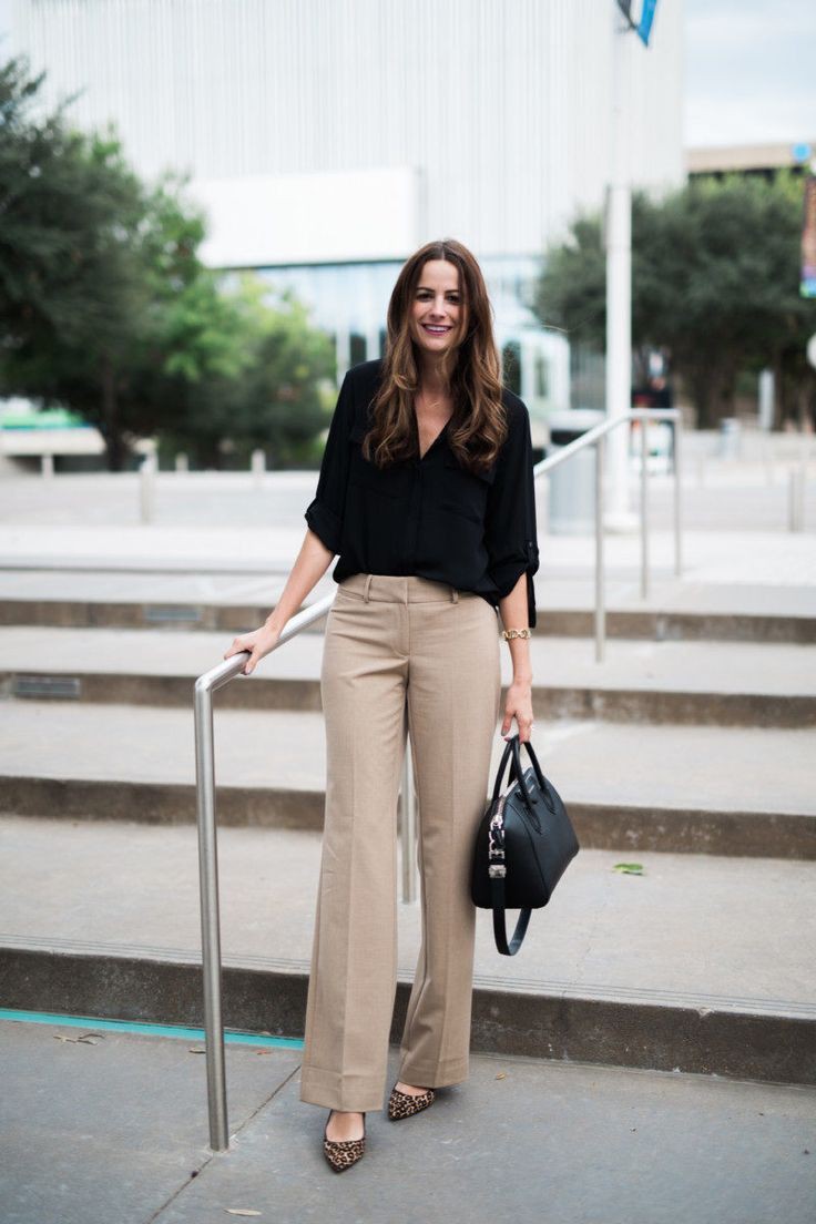 Women wearing khaki pants, business casual, street fashion, casual wear