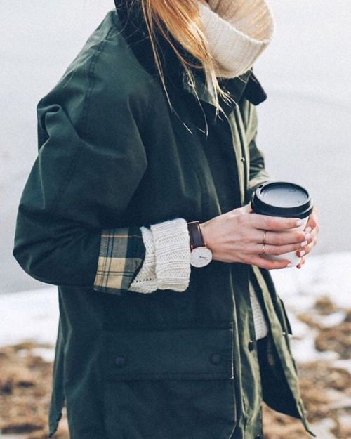 Colour dress with tartan, jacket, jeans: Street Style,  Jacket Outfits,  Waxed Jacket  