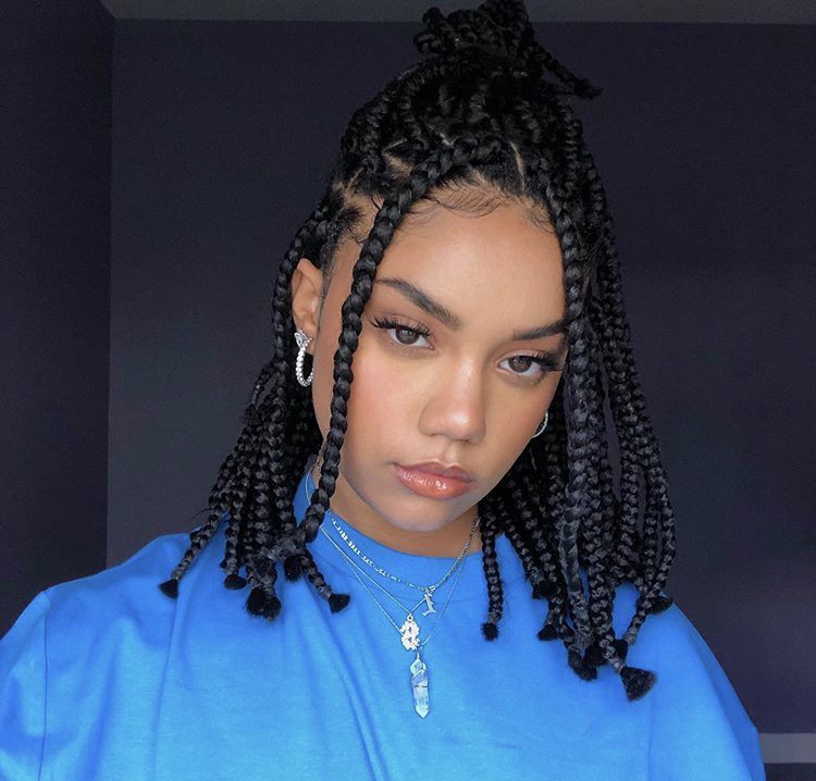 Shoulder length short box braids: Bob cut,  Long hair,  Hairstyle Ideas,  Box braids,  Braided Hairstyles,  Synthetic dreads,  Black hair  