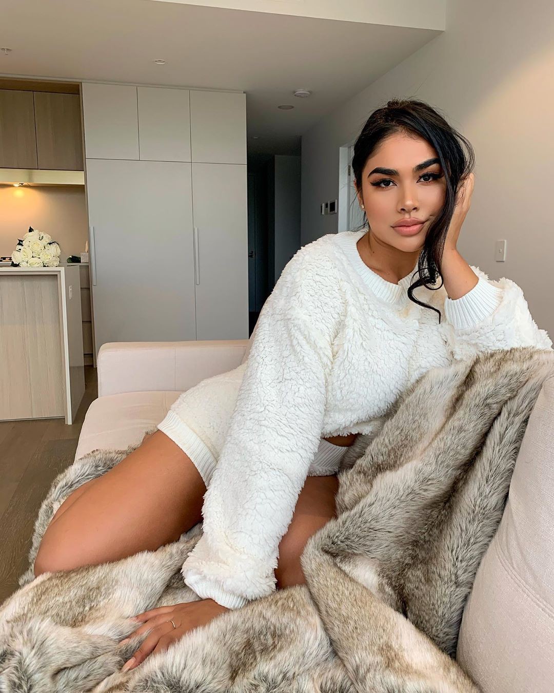 Maria Perez nightwear, fur outfit ideas, photoshoot poses: Nightwear  