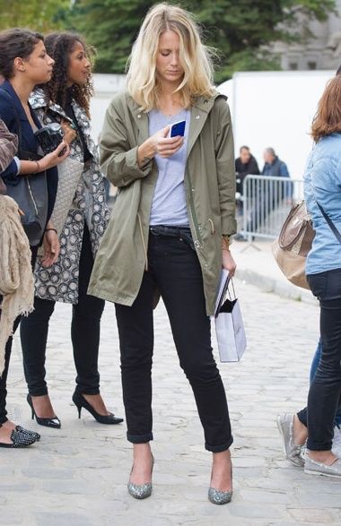 Outfit ideas with leggings, blazer, denim: Fashion week,  Street Style,  Jacket Outfits,  Zado Leather Jacket  