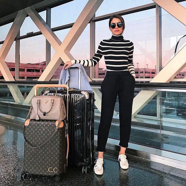 Airport travel outfit ideas, street fashion, hand luggage: Street Style,  Airport Outfit Ideas  