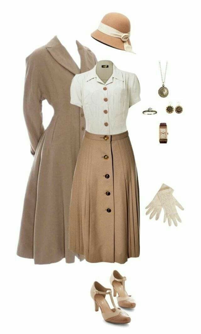 Classy vintage outfit ideas, vintage clothing, costume design, retro style, trench coat: Vintage clothing,  Skirt Outfits,  Trench coat,  Retro style,  Costume design,  Beige Outfit  