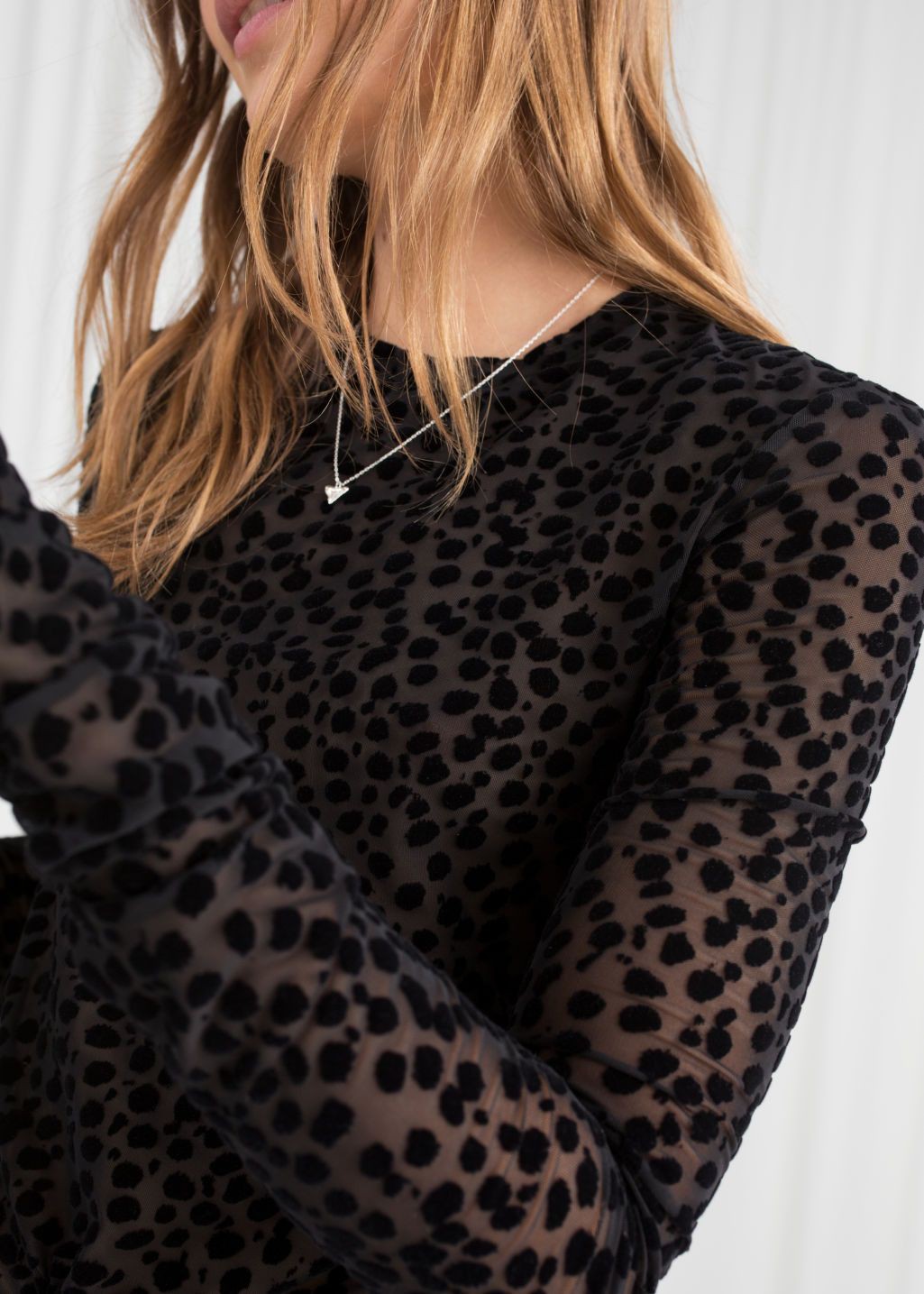 Womens black sheer top, & other stories, sheer fabric, dress shirt, polka dot, t shirt