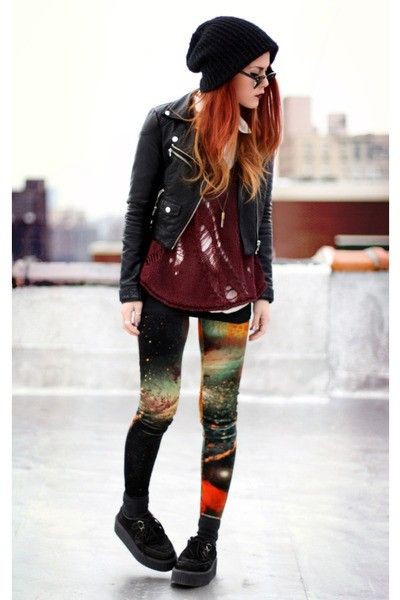 Evil twin velvet leggings, street fashion, t shirt: T-Shirt Outfit,  Street Style,  Brown Outfit,  Creepers Outfits  