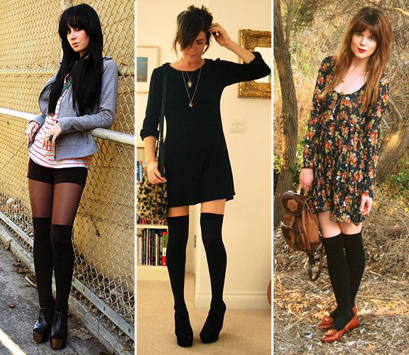 Cute outfits with knee high socks: Black Outfit,  Knee highs,  Dress socks,  Knee High Boot,  Thigh High Socks  