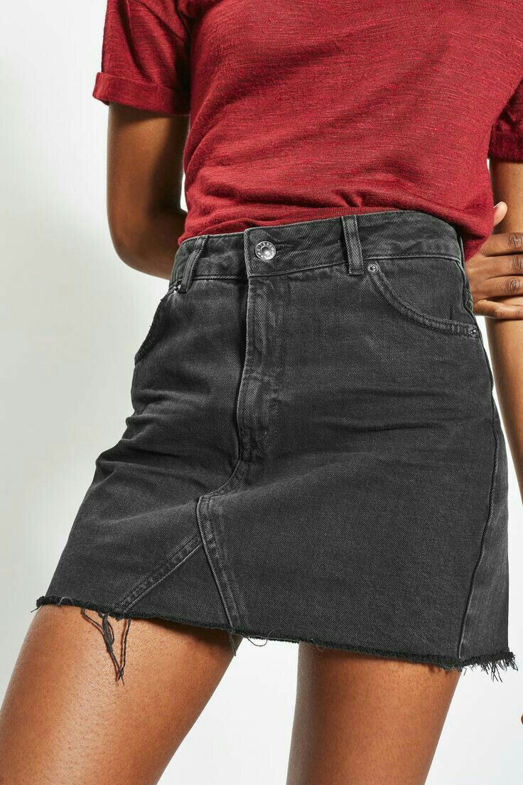 Ripped black jean skirt, denim skirt, jean short, high rise: Hot Girls,  Black Outfit  