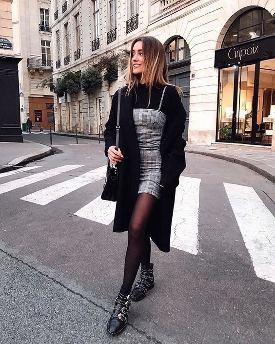 Attire winter outfits 2019 valentines black and white, winter clothing: winter outfits,  Black Outfit,  instafashion,  Street Style,  Black And White,  Jumper Dress,  Dating Outfits  