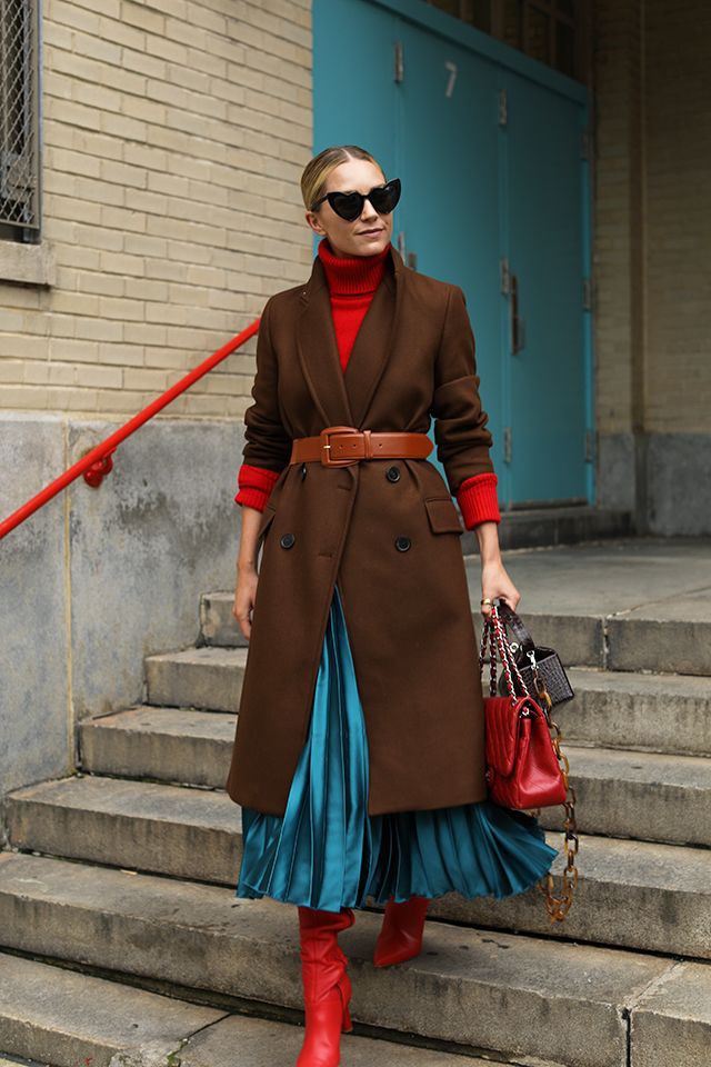 Electric blue and turquoise trendy clothing ideas with fashion accessory, skirt, coat: Fashion photography,  Skirt Outfits,  Electric blue,  Fashion accessory,  Street Style,  Electric Blue And Turquoise Outfit  