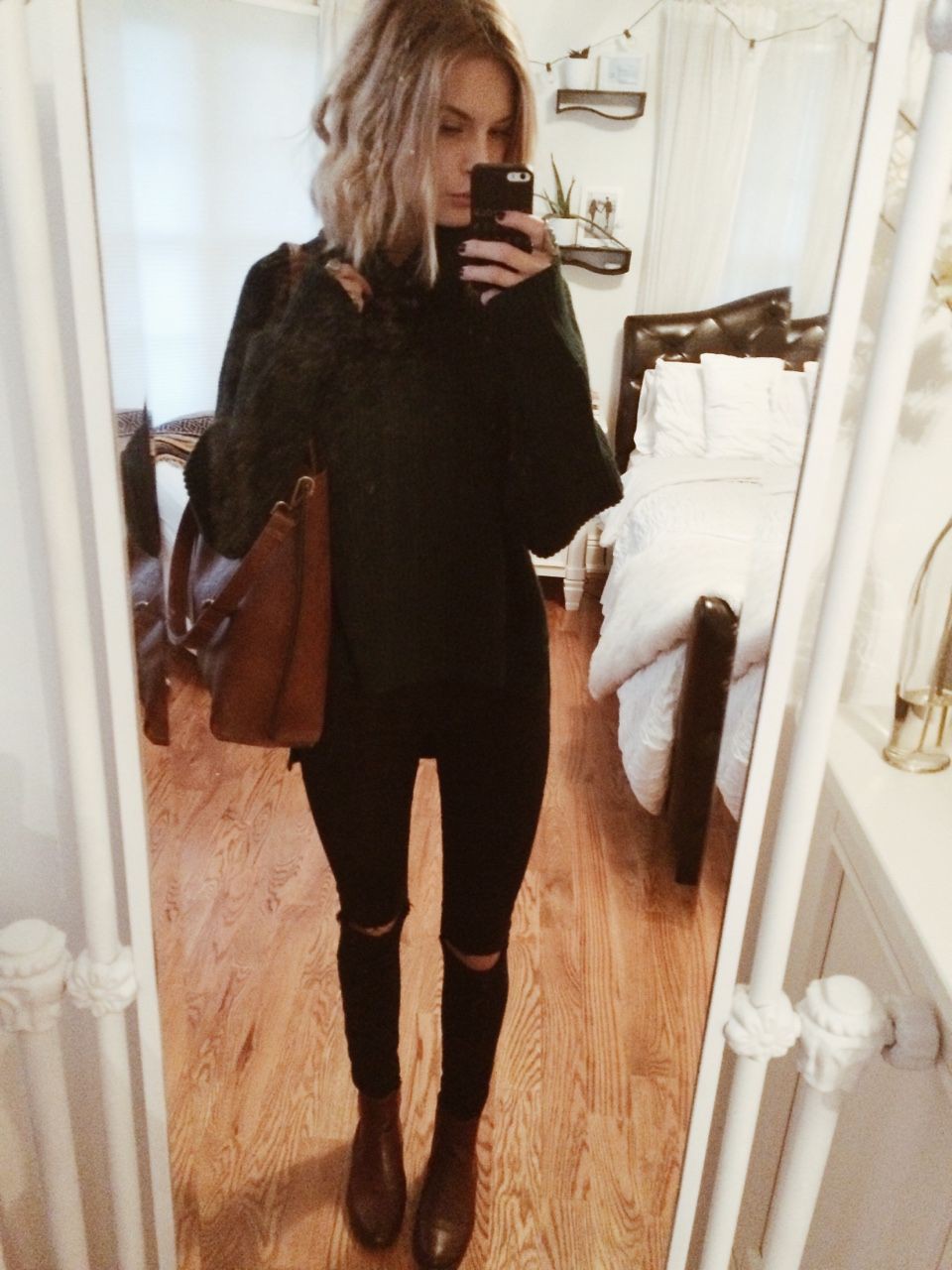 Brown and black colour outfit, you must try with leggings, tights, denim: Polo neck,  T-Shirt Outfit,  Boot Outfits,  Brown And Black Outfit  