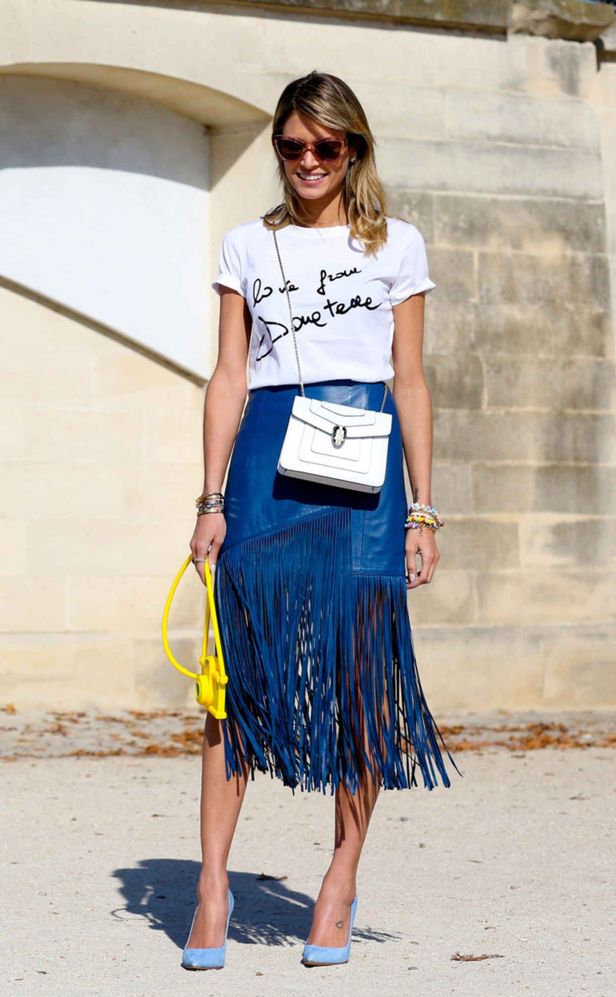 Electric blue and cobalt blue clothing ideas with leather skirt, pencil skirt, crop top: Crop top,  Pencil skirt,  Leather skirt,  T-Shirt Outfit,  Cobalt blue,  Electric blue,  Street Style,  Electric Blue And Cobalt Blue Outfit  