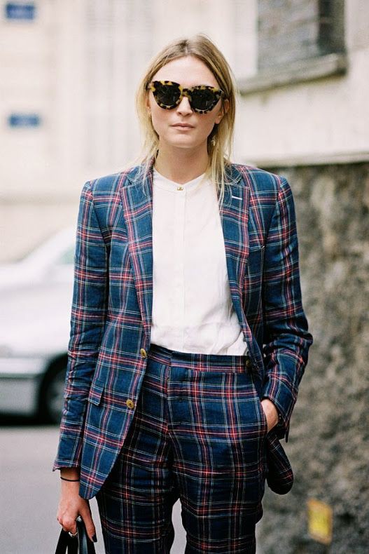 Plaid pant suit womens, street fashion: Street Style,  Plaid Outfits  