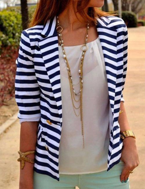 Women's Striped Slim Blazer | Summer Outfit Ideas 2020: Outfit Ideas,  summer outfits,  Womens clothing,  Blazer,  Striped Dress  