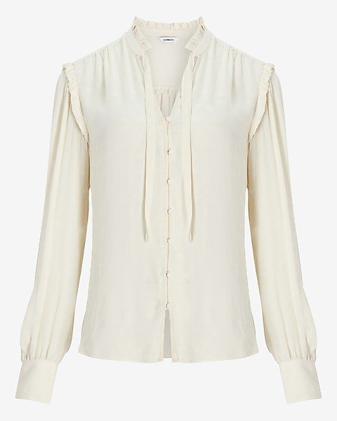 Ruffle Tie Neck Puff Sleeve Shirt | Express: 