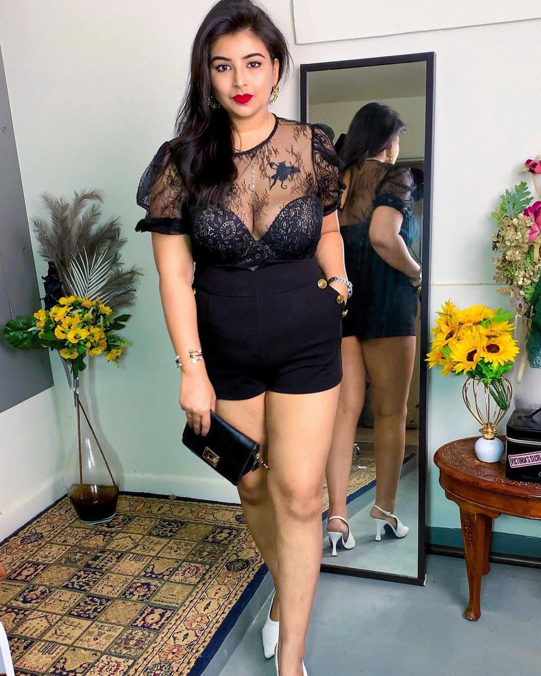 Beautiful Indian Girl In Black Sheer Party Dress
