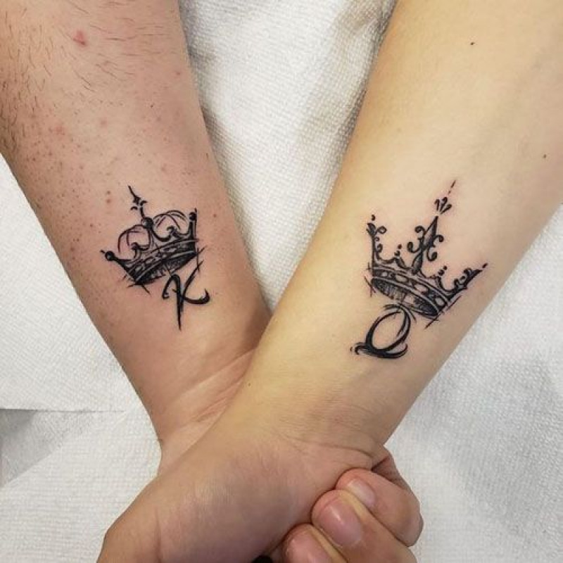 King Queen Crown Tattoo Design For Couple