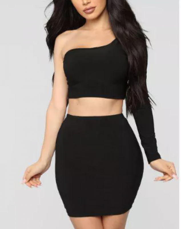 Black Crop Top and Skirt: 