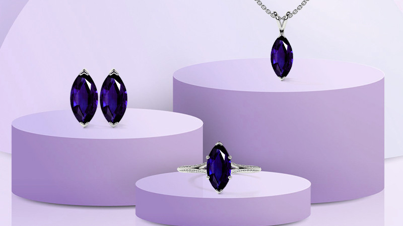 Marquise Tanzanite Stud Earrings With Emerald In Rose Gold: 
