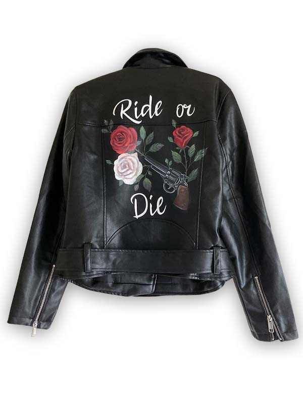 Womens Black Hand Painted Jacket: 